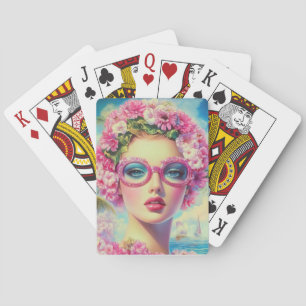 Retro tropische schoonheid pokerkaarten