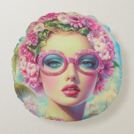 Retro tropische schoonheid rond kussen