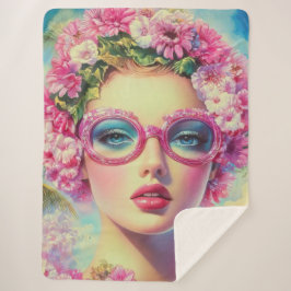 Retro tropische schoonheid sherpa deken