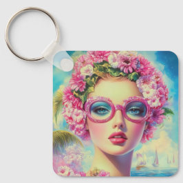 Retro tropische schoonheid sleutelhanger