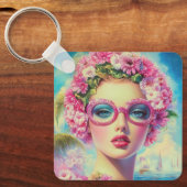 Retro tropische schoonheid sleutelhanger (Voorkant)