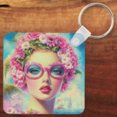 Retro tropische schoonheid sleutelhanger (Achterkant)