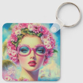 Retro tropische schoonheid sleutelhanger (Achterkant)