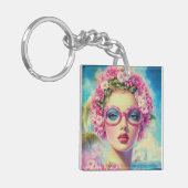 Retro tropische schoonheid sleutelhanger (Voorkant Links)