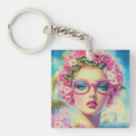 Retro tropische schoonheid sleutelhanger