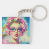 Retro tropische schoonheid sleutelhanger (Achterkant)