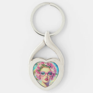 Retro tropische schoonheid sleutelhanger