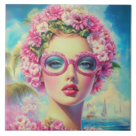 Retro tropische schoonheid tegeltje