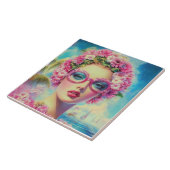 Retro tropische schoonheid tegeltje (Zijkant)