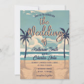 Retro Tropische Strand Bestemming Bruiloft Kaart (Voorkant)