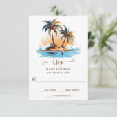 Retro Tropische Strand Bestemming Bruiloft RSVP Kaartje (Staand voorkant)