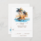Retro Tropische Strand Bestemming Bruiloft RSVP Kaartje (Voorkant / Achterkant)
