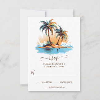 Retro Tropische Strand Bestemming Bruiloft RSVP Kaartje