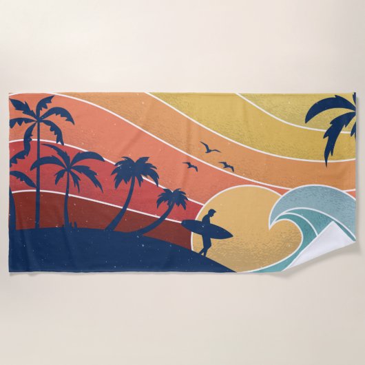 Retro Tropische strand Surfing Palm Trees Strandlaken (Voorkant)
