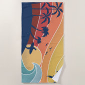 Retro Tropische strand Surfing Palm Trees Strandlaken (Voorkant)