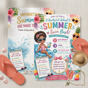 Retro Tropische Tiki Oase Zomer Zwem Verjaardag  Kaart