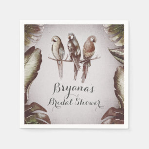 Retro Tropische Tiki Vogels Papegaaien & Bladeren Servet