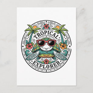 Retro Tropische Zeeschildpad Zonnebril Grafische S Briefkaart