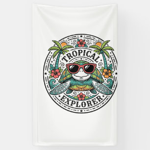 Retro Tropische Zeeschildpad Zonnebril Grafische S Spandoek