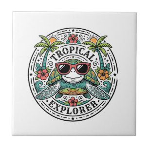 Retro Tropische Zeeschildpad Zonnebril Grafische S Tegeltje