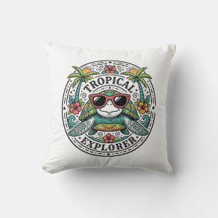 Retro Tropische Zeeschildpad Zonnebril Grafische T Kussen