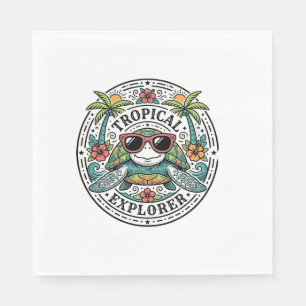 Retro Tropische Zeeschildpad Zonnebril Grafische T Servet