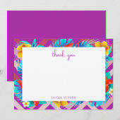 Retro Tropische Zomer Fuchsia Bruidsfeest Bedankkaart (Voorkant / Achterkant)