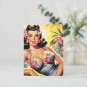 Retro Tropische Zomer Pin Up Briefkaart (Staand voorkant)