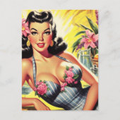 Retro Tropische Zomer Pin Up Briefkaart (Voorkant)