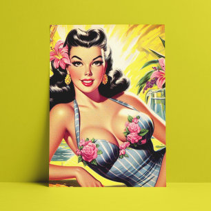 Retro Tropische Zomer Pin Up Briefkaart