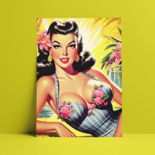Retro Tropische Zomer Pin Up Briefkaart