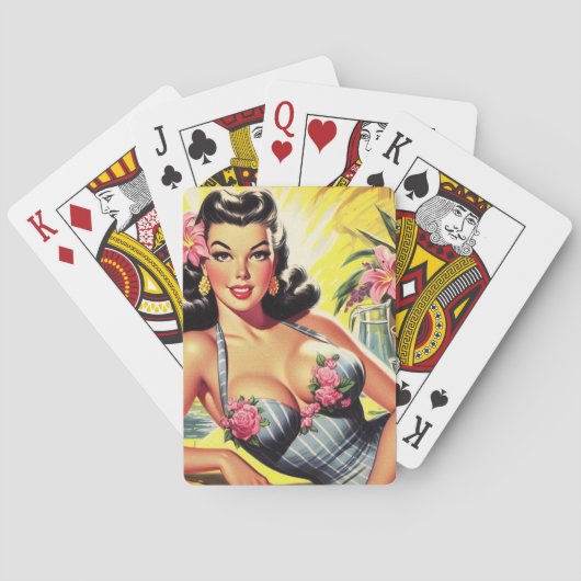 Retro Tropische Zomer Pin Up Pokerkaarten (Achterkant)