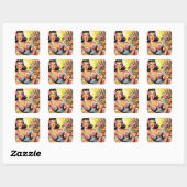 Retro Tropische Zomer Pin Up Vierkante Sticker (Vel)