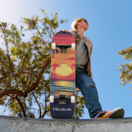 Retro Tropische Zonsondergang Aangepaste Naam Persoonlijk Skateboard