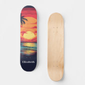 Retro  Tropische Zonsondergang Aangepaste Naam Persoonlijk Skateboard (Voorkant)