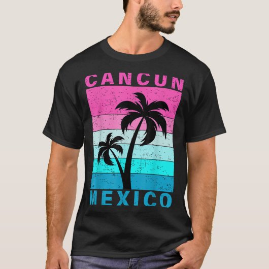 Retro Tropische Zonsondergang Cancun Beach Mexico  T-shirt (Voorkant)