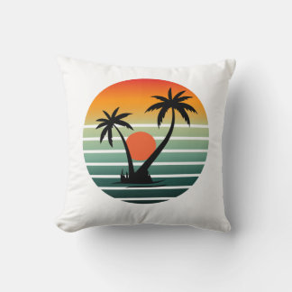 Retro Tropische Zonsondergang met Palmboom Kussen
