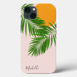 Retro Tropische Zonsondergang Palmbladeren Minimal Case-Mate iPhone Case