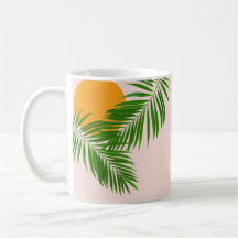 Retro Tropische Zonsondergang Palmbladeren Minimal