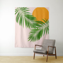 Retro Tropische Zonsondergang Palmbladeren Minimal