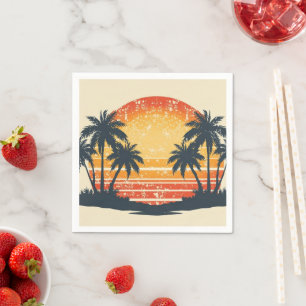 Retro Tropische Zonsondergang Palmboom  Servet