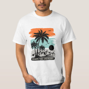 Retro Tropische Zonsondergang Palmboom T-shirt – M