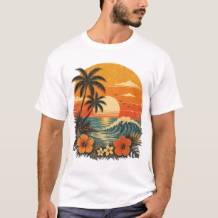 Retro Tropische Zonsondergang & Palmboom Zomer T-S T-shirt