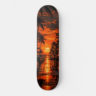 Retro Tropische Zonsondergang Skateboard – Palmbom