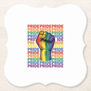 Retro trots opgeheven vuist regenboog shirt ontwer kartonnen onderzetters