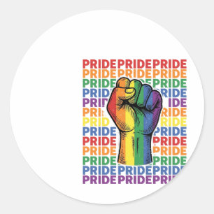 Retro trots opgeheven vuist regenboog shirt ontwer ronde sticker