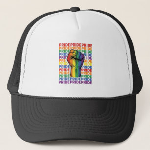 Retro trots opgeheven vuist regenboog shirt ontwer trucker pet