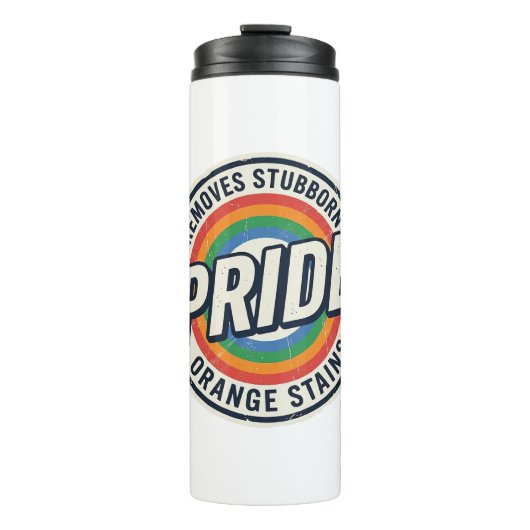 Retro trots protest regenboog badge vector ontwerp thermosbeker (Voorkant)