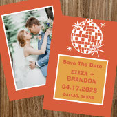 Retro Trouwfoto Disco Ball 70's Save the Date Kaart