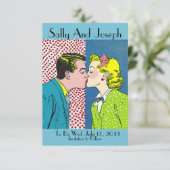 Retro trouwkaart Save the Date, Pop art 50's Date (Staand voorkant)